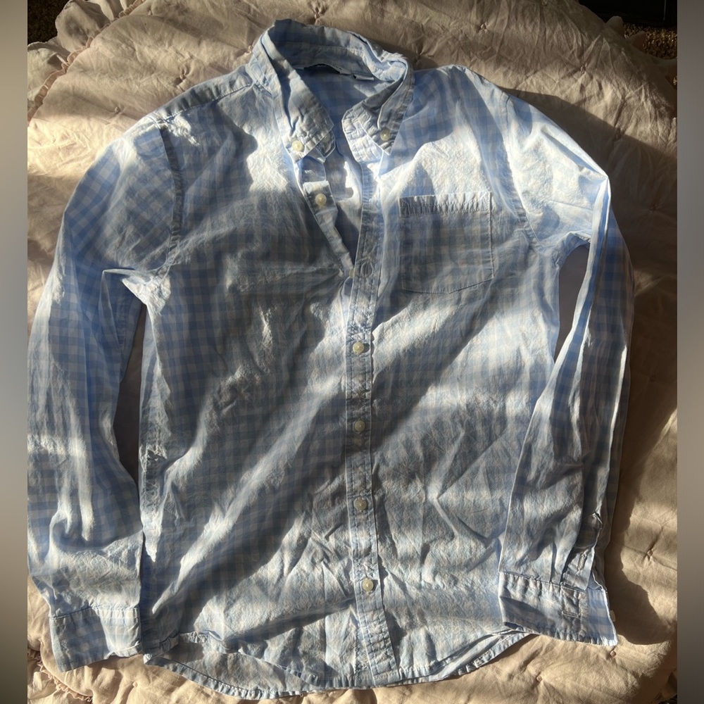 Janie and Jack boys blue white gingham long sleeve button down shirt size 12